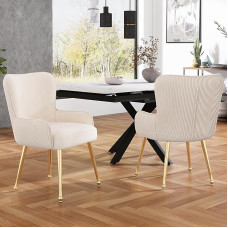 ModernLuxe Velvet valgomojo kėdė, poilsio kėdė, 2 vnt., su aukso spalvos metalinėmis atraminėmis kojomis, porankiais, juosmens atrama, reguliuojamomis kojelėmis, skirta svetainei ir miegamajam, smėlio spalvos