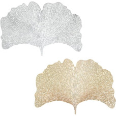 2 Stück Ginkgoblatt Platzsets aus PVC rutschfest und Leicht zu Reinigen Stilvolle Tischdekoration für Zuhause und Hotel mit Goldener und Silberner Farbe