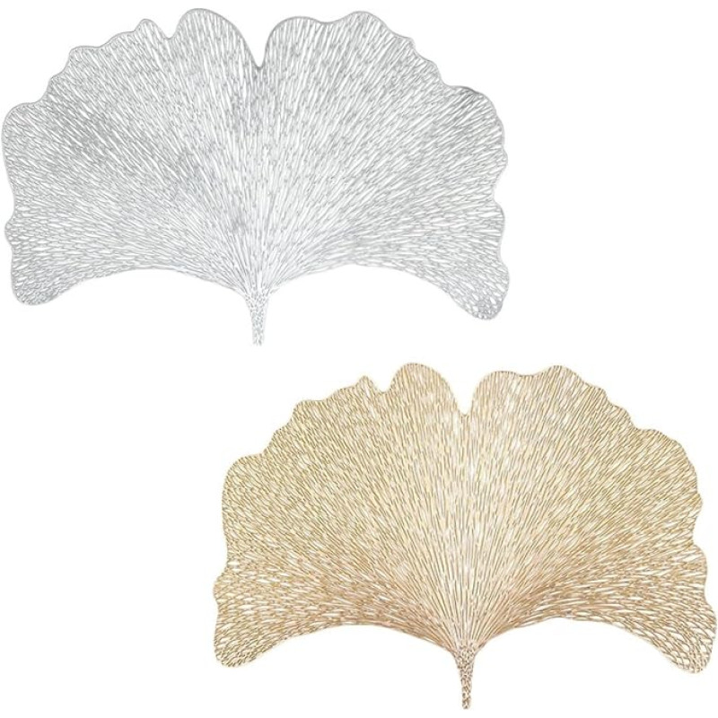 2 Stück Ginkgoblatt Platzsets aus PVC rutschfest und Leicht zu Reinigen Stilvolle Tischdekoration für Zuhause und Hotel mit Goldener und Silberner Farbe