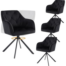Swivel Dining Room Chairs, Set of 4, Kitchen Chairs, Modern Upholstered Chairs, Armchairs with Backrest, Velvet Padding, Metal Legs, Black