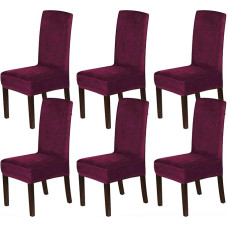 Valgomojo kėdžių dangteliai Velveto valgomojo kėdės Slipcovers Modern Stretch kėdės nuimami skalbiami Slipcovers (6 vnt. Vyno raudona)