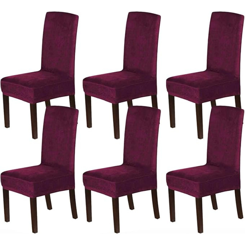 Valgomojo kėdžių dangteliai Velveto valgomojo kėdės Slipcovers Modern Stretch kėdės nuimami skalbiami Slipcovers (6 vnt. Vyno raudona)