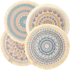 Beavorty 4 Stück Runde Tischsets mit Fransen Hitzebeständig und Baumwoll Polyester Mischung als Platzsets für Esszimmer und Heimdekoration
