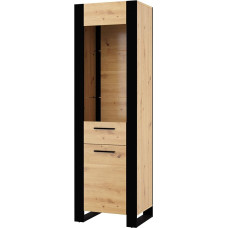 BIM Furniture Nuka E Display Cabinet, Standing Display Cabinet, Living Room, Highboard, Glass Cabinet with Glass Shelves, Cabinet for Dining Room, Modern Design, 188 x 58 x 45 cm, Artisan/Black Oak Industrial Style,