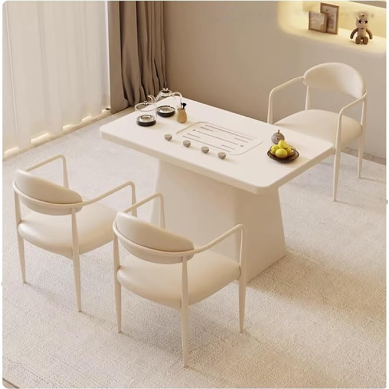 Modernes Teetisch- Und Stuhlset Aus Steinplatten, Gepolsterter Ledersessel Mit Metallrahmen, Bequeme Sitzmöbel for Den Balkon Im Büro, Wohnzimmer(B,100CM)