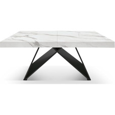PAZZO DESIGN Giuseppe išskleidžiamas stalas, juodos kojos, virtuvės stalas, svetainės stalas, matinės baltos spalvos, marmuro efektas, pagamintas Italijoje, 160 x 90 x 77 cm