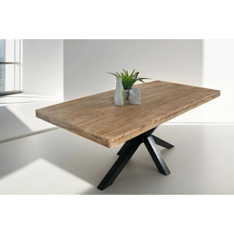 SAM Rio valgomojo stalas 120 x 80 cm Natūralios spalvos mango medienos voratinklinis rėmas metalinis juodas tiesiais kraštais