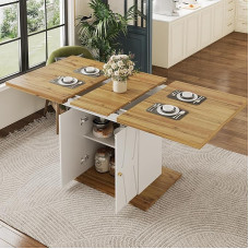 Ausziehbarer Esstisch, Ausziehbarer Küchentisch, Frühstückstisch, mit Holzfurnier & Relief-Dekor, für Küche, Esszimmer, Wohnzimmer, 110-140×70×76.5cm (Weiß)