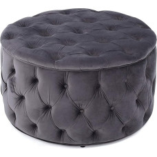 Tufted Velvet Storage Ottoman/Bench Bed End Stool Sofa Stool, Round Knob Modern | Šiuolaikinis dizainas (spalva: pilka)