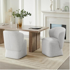 KISLOT Upholstered Dining Chair with Wheels, No Assembly, Linen Desk Chair, Wing Back, Single Sofa for Kitchen, Dining Room, Bedroom, Reading Room, 2 Pieces, Light Grey