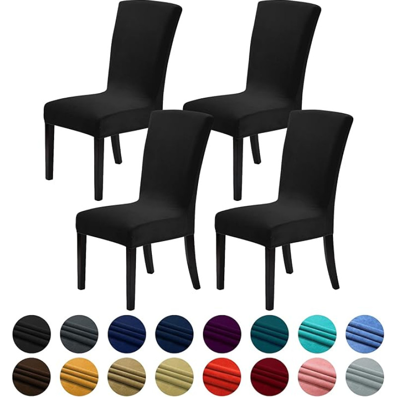 Howhic Velvet kėdžių dangteliai valgomojo kambariui, 4 vnt., elastingi valgomojo kėdžių dangteliai, plaunamos virtuvės kėdės, stilingos dekoracijos namams ir banketams (juoda, 4 vnt.)