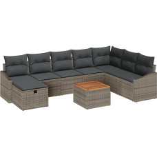 Rantry 9-teiliges Garten Sofa Set mit Kissen Grau Poly Rattan Gartenlounge Modelis3360912