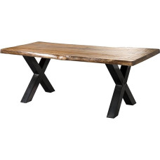Massivmoebel24.de Freeform 5 Mango medienos medžio stalas Natūralus lakuotas antracito blizgesio X kojos 180 x 90 x 77 cm Medžio masyvo stalas Lankstinukų kraštų stalas Valgomasis stalas
