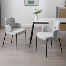 Ya-Home Dining Room Chairs, Set of 2, Modern Kitchen Chairs with Metal Legs, Upholstered Chairs for Dining Table, Dining Room, Faux Fur, Grey