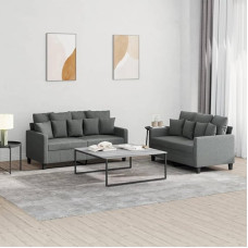 Brokky 2-TLG. Sofagarnitur mit Kissen Sofa Wohnzimmer Sitzgruppe Wohnzimmer Sofos komplektas Sofas FüR Wohnzimmer Dunkelgrau Stoff / 3201649