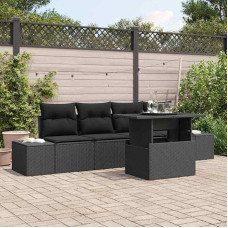 Modernes Gartensofa Set 5-teilig in Schwarz aus Poly-Rattan mit höhenverstellbarem Glas Tisch und Kissen als Gartenmöbel