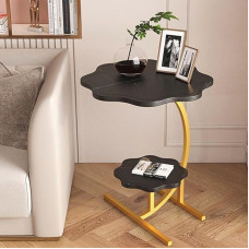 Double Layer C-Shaped Side Table, Small Side Table Next to Sofa Bed, C Shaped Side Table in Living Room and Bedroom, C Shaped Side Table (Black+Gold)