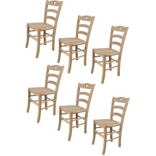 t m c s Tommychairs Set of 6 Cuore Chairs for Kitchen and Dining Room, Robust Structure Made of Polished Beech Wood, Untreated and 100% Natural, Seat Made of Polished Wood