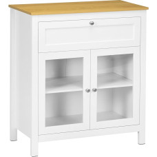 HOMCOM Šiuolaikinė virtuvės bufetinė spinta su stalčiais, reguliuojama lentyna ir 2 stiklinėmis durelėmis, skirta svetainei, valgomajam 80 x 40 x 90 cm, balta