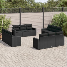Gartensofa Set mit Stauraum und wasserabweisendem Beutel - 12-TLG. Garten-Sofagarnitur in Schwarz aus Poly Rattan mit Kissen