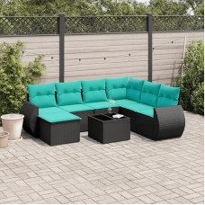 PE Rattan Gartensofa Gruppe Outdoor Sofagarnitur mit Polsterkissen 8-teiliges Gartensofa-Set mit Kissen Gartenmöbel Set Polyrattan schwarz modulares Gartensofa Set