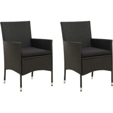 vidaXL 2 x sodo kėdės su pagalvėle Sodo kėdė Valgomojo kėdė Balkono kėdė Kėdė Patio kėdė Sodo baldai Poly Rattan Black