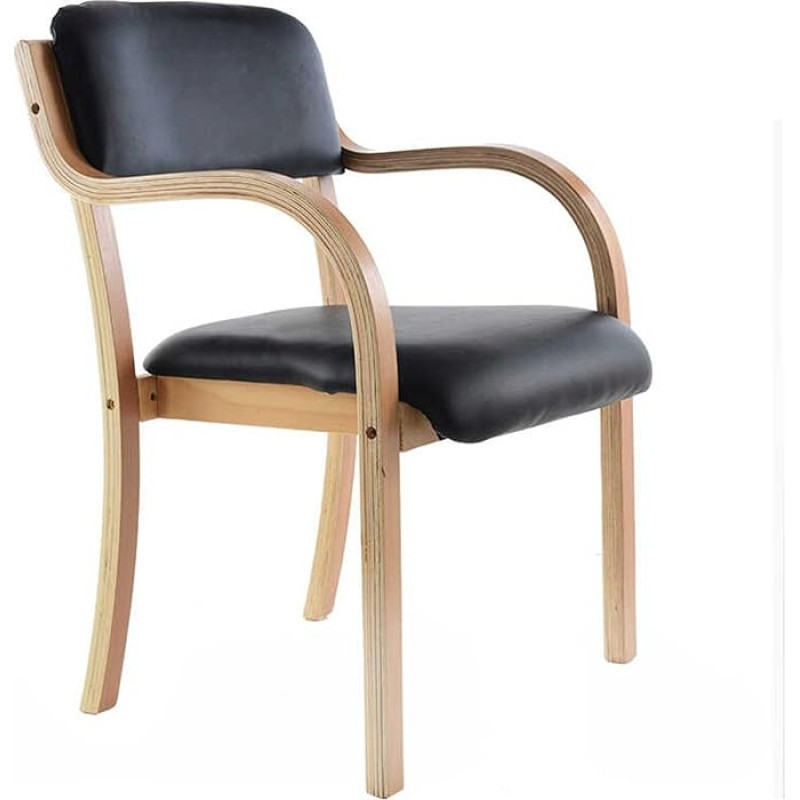 Moderni ergonomiška šiaurietiška medinė valgomojo kėdė, sukraunama virtuvės ir biuro kėdė su atvira nugarėle, juoda PU, idealiai tinka recepcijai, studijoms ir lankytojams sėdėti