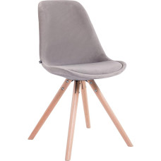 CLP Toulouse Retro Chair Velvet Round su aukštos kokybės sėdynės paminkštinimu, atlošiama kėdė su tvirtu mediniu rėmu, sėdynės aukštis 48 cm, spalva: Pilka, rėmo spalva: natūrali