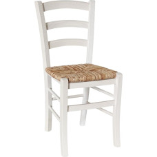 White Venetian Wood Dining Chair with Rice Straw Seat