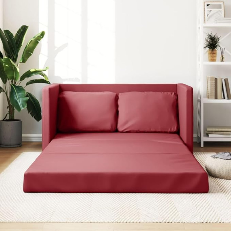 JUDYYY grindų sofa su miego funkcija, vyno raudona, 112 x 174 x 55 cm, dirbtinė oda, poilsio sofa, sofos ir sofos, poilsio sofa, svetainės sofa - 353977