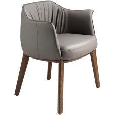 ÁNGEL CERDÁ - Dining Room Chair with Armrests, Grey Faux Leather Cover and Walnut Wood Legs - Modern Design Chair for Kitchen or Living Room - 64 x 56 x 73 cm
