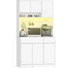 Hzuaneri PT00203XEU Virtuvinė spintelė, komoda, stalčius su lizdais ir LED šviesos juostomis, su stalviršiais ir 2 stalčiais, reguliuojamomis lentynomis, virtuvė, 40 x 100 x 180 cm, balta