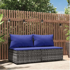Garten-Mittelsofas mit Kissen 2 STK. Grau aus PE-Rattan, Outdoor-Sofa mit Polsterkissen für die Terrasse, Gartenmöbel aus Poly Rattan mit Stahlrahmen