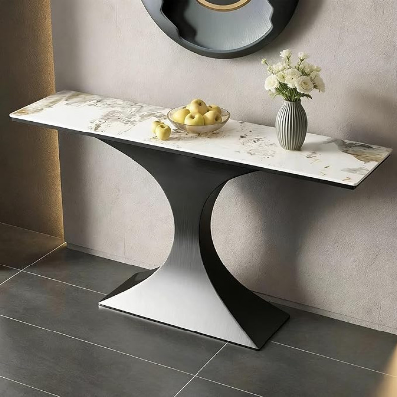 Konsolentisch Flurtisch Lange Konsole, Metall-Flurkonsole, Eingangstisch, Marmor-Akzentmöbel für Wohnzimmer, Flur, Eingangsbereich(Black, 130cm/51in)