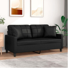 2 vietų sofa su dekoratyvinėmis pagalvėlėmis Juoda 140 cm dirbtinės odos sofa su miego funkcija