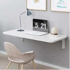 Klappbarer Wandtisch für Küche und Esszimmer, platzsparend, Computertisch mit Wohnzimmerregal, schwebender Wandmontage, Werkbank, Klapptisch, Eck-Design, Größe: 100 x 50 cm, Weiß