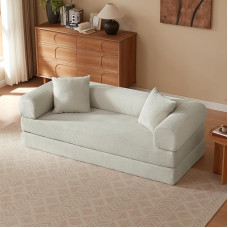 Sofa be kaulų su miego funkcija, sofa-lova su sulankstymo funkcija ir porankiais, grindų sofa svetainei, miegamajam ir apartamentams, sofa dėžėje, 195 x 85 x 59 cm (smėlio spalvos) | kompresinė sofa