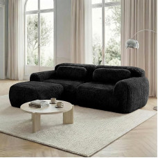 Modulinė sofa 2 sėdimos vietos, šiuolaikinė sofa be kaulų, pagaminta iš pliušinio audinio, L formos gyvenamasis peizažas su 1 baldakimu, patogi debesų sofa su pagalve, laisvai derinama sofa svetainei | Be kaulų, modulinė, rutschfester Boden
