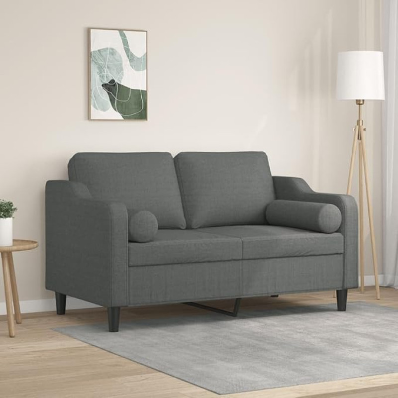 2-Sitzer-Sofa mit Zierkissen Cauchsofa Sitzecke Wohnzimmer Sitzcouch Dunkelgrau 120 cm Stoff