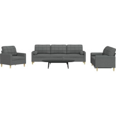 3-TLG. Sofagarnitur mit Dekokissen Dunkelgrau Stoff Wohnzimmer Set Sofa Sessel Polstergarnitur Modern Bequem Gemütlich für Wohnzimmer und Gästezimmer