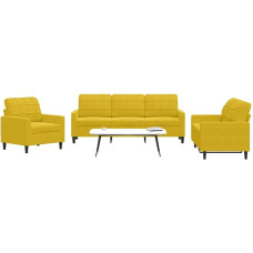 3-tlg. Sofagarnitur Gelb Samt Modernes Wohnzimmer Set mit Kissen, Bequemes 3-Sitzer Sofa 2-Sitzer und Sessel für Wohnbereich, Lounge, Entspannen, Robustes Metallgestell, Dicke Polsterung