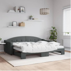 Day Bed Dark Grey with Mattresses, Sofa Bed Extendable, Sofa 3 Seater, Pull-Out Bed, Guest Bed, Sofa Bed for Bedroom, Living Room, 90 x 200 cm