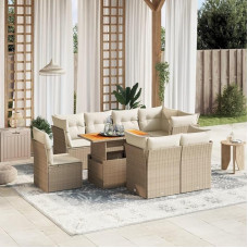Homgoday Set Schlafsofa, 9-teiliges Gartensofa-Set mit beigefarbenen Kissen aus Polyrattan, Sofa für Wohnzimmer, Gartensofa, modernes Sofaset für den Außenbereich, Möbel Modell 3270933