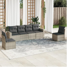 Homgoday Sofa-Set für den Außenbereich, modernes Sofa-Set für den Außenbereich, Gartenmöbel, 6-teiliges Set mit hellgrauen Kissen, Polyrattan, Modell 3218802