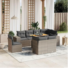 Homgoday Set Schlafsofa, 9-teiliges Gartensofa-Set mit grauen Kissen aus Polyrattan, Sofa für Wohnzimmer, Gartensofa, modernes Sofaset für den Außenbereich, Möbel Modell 3272733