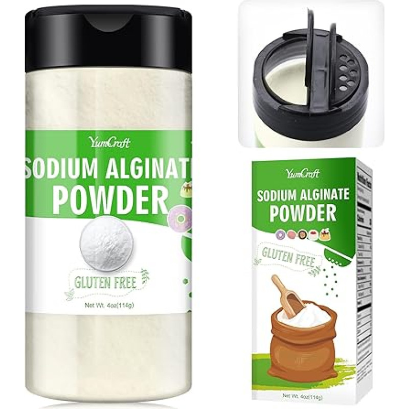 Sodium Alginate Powder, 4 oz Pure Sodium Alginate, Food, Thickening Powder, Natural Gel Agent for Desserts, Balls, Ice Cream, Vegan Stabiliser for Baking, Thickening