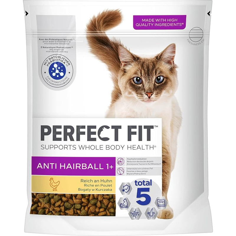 PERFECT FIT Katės krepšys nuo plaukų kamuoliukų 1+ su vištiena 1 x 750g