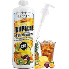 C.P. Sports Drink Syrup for Mineral Drinks | Sugar-Free Syrup for Vitality Drink Tropical with Vitamins I Drink Concentrate for Mixing with Water for Sports Drink I 1 Litre + Pump Dispenser