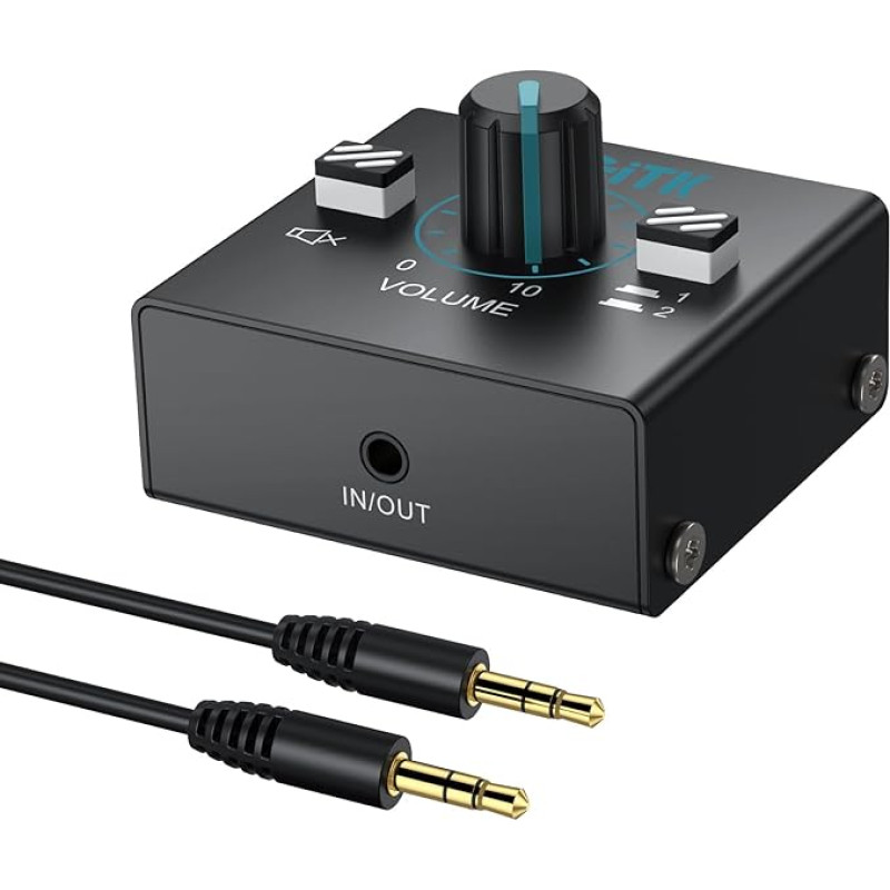 3,5 mm garso perjungiklis 2(1)-In-1(2)-Out Audio Schalter mit 3,5 mm-Audiokabel, Lautstärkeregler & One-Touch Stummschalttaste, Audio Umschalter Sound Verteiler für Lautsprecher Kopfhörer