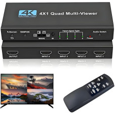 HDMI daugiafunkcinis perjungiklis 4X1, vientisas perjungiklis 4 in 1 Out, keturvietis daugiafunkcinis perjungiklis su IR nuotolinio valdymo pultu, palaiko 4K@30Hz, 1080P@60Hz, 5 ekrano režimai, daugiafunkcinis perjungiklis fotoaparatams, žaidimų konsolėms
